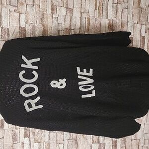 Fashion Brand New Black Sweater with Rock & Love Text Open Front